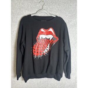 Rolling Stones Rock Band Music Spiked Tongue Logo Black Red Sweatshirt Sz XL